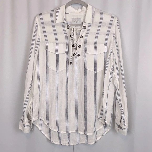 Rails Matea Flamenco Stripe Long Sleeve Linen Blend Top Size Small - Picture 1 of 9